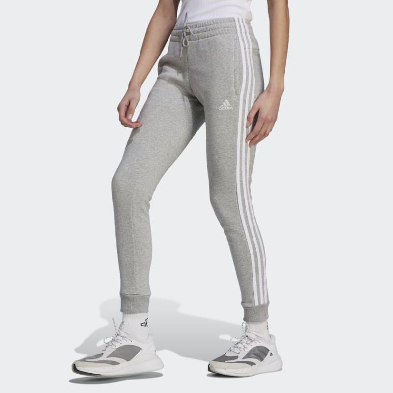 Essentials 3 Stripes Fleece Pants Grey IL3282 21 model