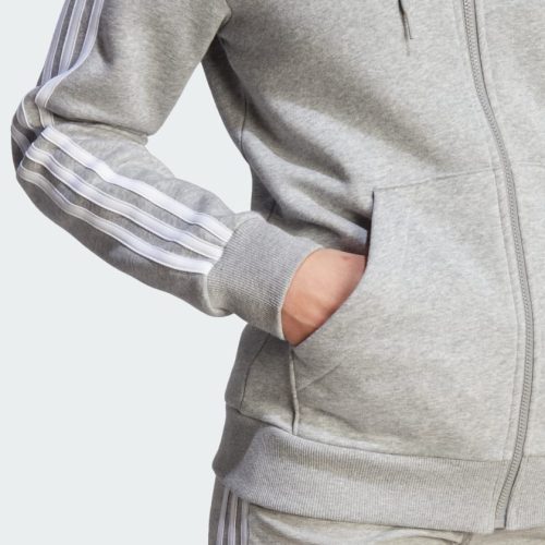 Essentials 3 Stripes Full Zip Fleece Hoodie Grey IM0236 41 detail