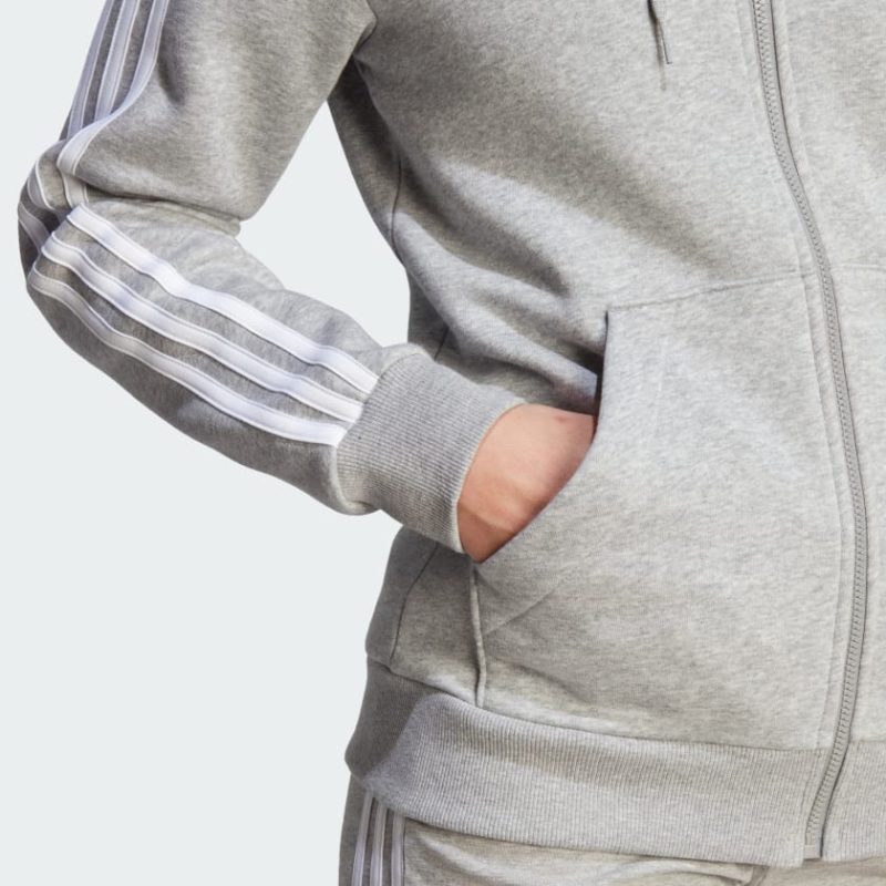 Essentials 3 Stripes Full Zip Fleece Hoodie Grey IM0236 41 detail