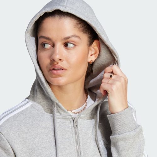 Essentials 3 Stripes Full Zip Fleece Hoodie Grey IM0236 42 detail