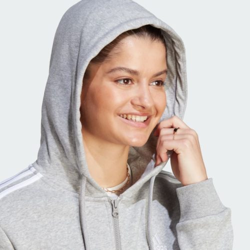 Essentials 3 Stripes Full Zip Fleece Hoodie Grey IM0236 43 detail