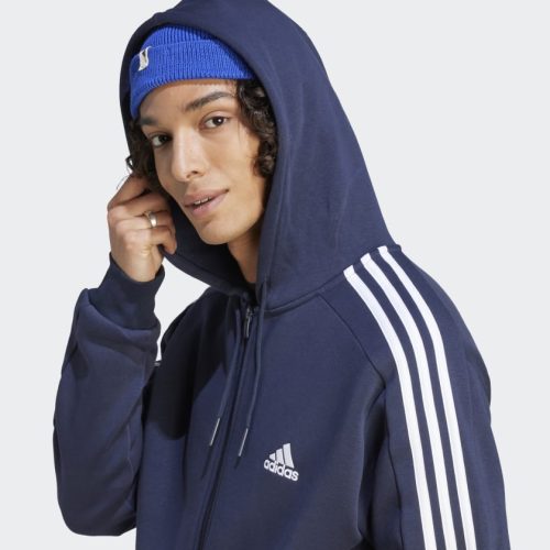 Essentials Fleece 3 Stripes Full Zip Hoodie Blue IJ6478 41 detail