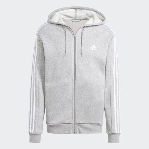 Essentials Fleece 3 Stripes Full Zip Hoodie Grey IJ6479 01 laydown