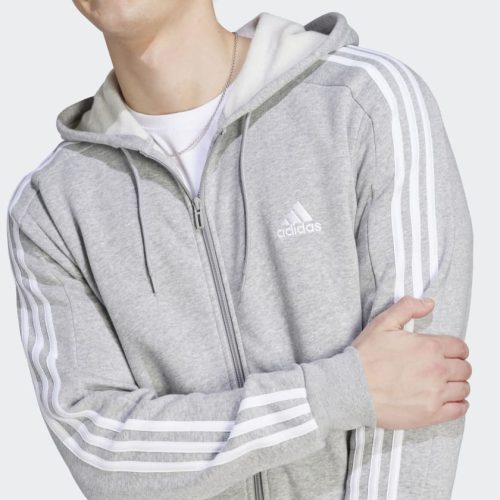 Essentials Fleece 3 Stripes Full Zip Hoodie Grey IJ6479 41 detail