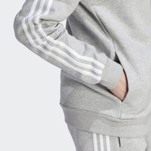 Essentials Fleece 3 Stripes Full Zip Hoodie Grey IJ6479 42 detail