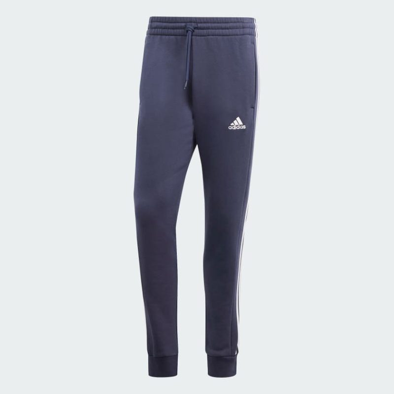 Essentials Fleece 3 Stripes Tapered Cuff Pants Blue IJ6493 01 laydown