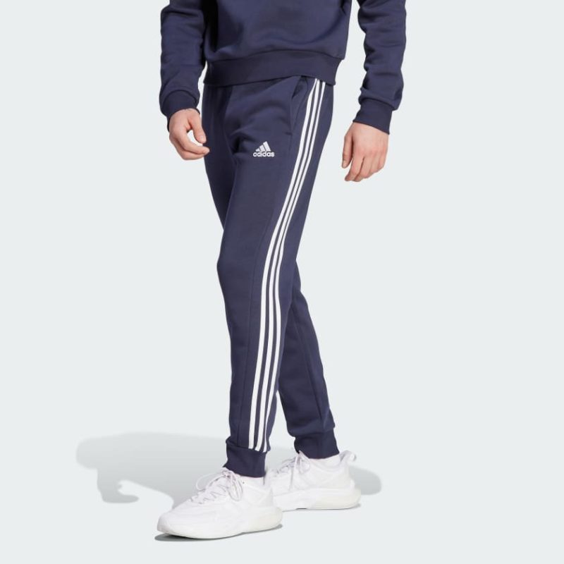 Essentials Fleece 3 Stripes Tapered Cuff Pants Blue IJ6493 21 model