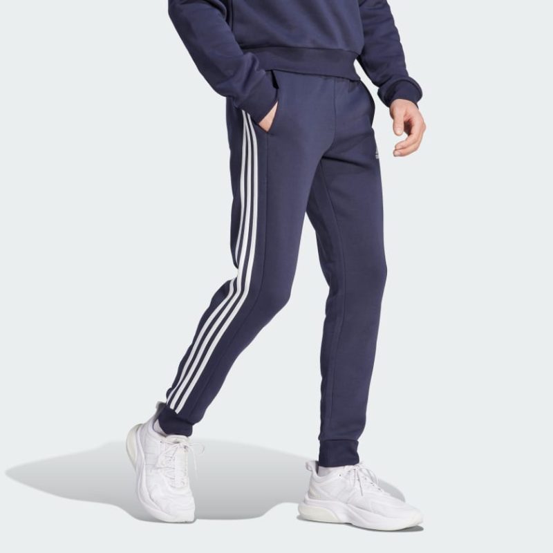 Essentials Fleece 3 Stripes Tapered Cuff Pants Blue IJ6493 25 model