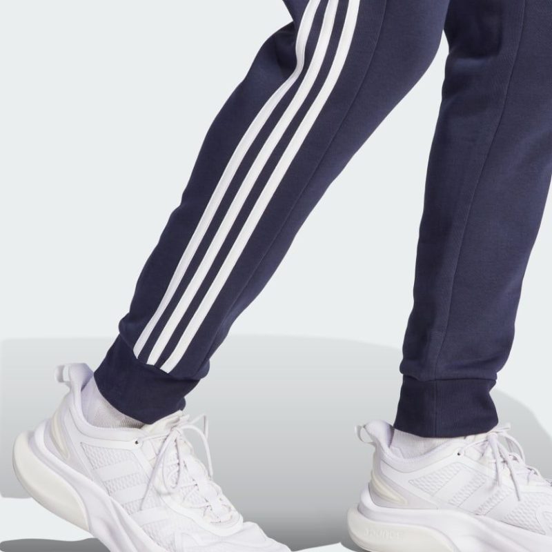 Essentials Fleece 3 Stripes Tapered Cuff Pants Blue IJ6493 42 detail