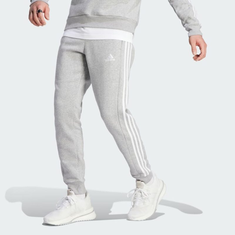 Essentials Fleece 3 Stripes Tapered Cuff Pants Grey IJ6494 21 model