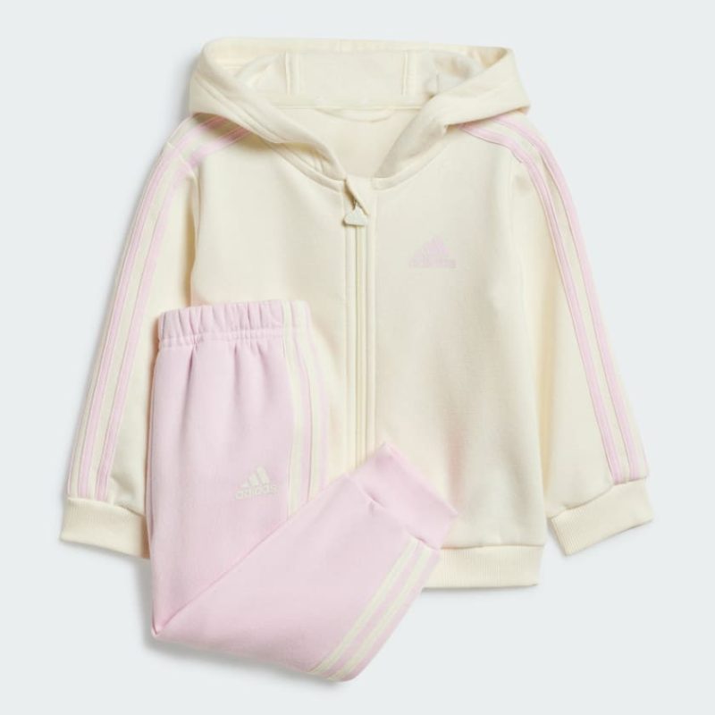 adidas infants essentials full zip hooded jogger set pink 937197