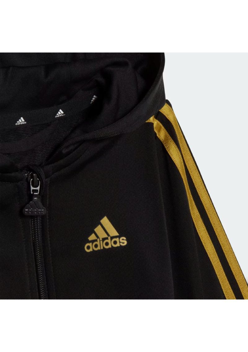 adidas infants essentials shiny hooded tracksuit blackgold 492470