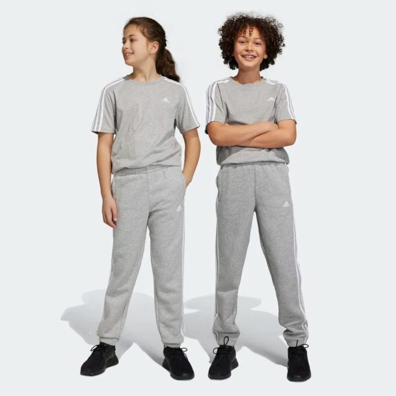 adidas junior 3 stripe fleeece grey trackpants 332016