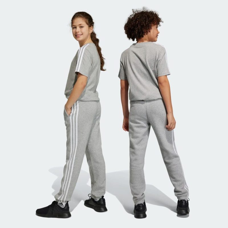 adidas junior 3 stripe fleeece grey trackpants 339970