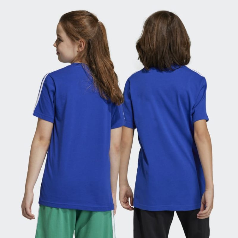 adidas junior essentials 3 stripes cotton blue tee 267711