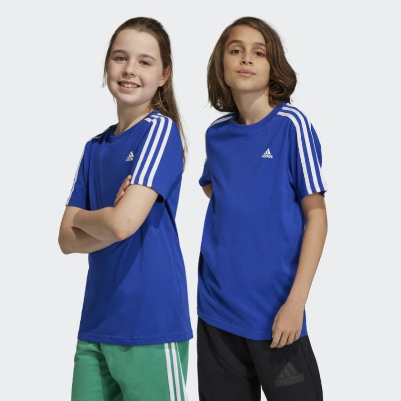 adidas junior essentials 3 stripes cotton blue tee 531532