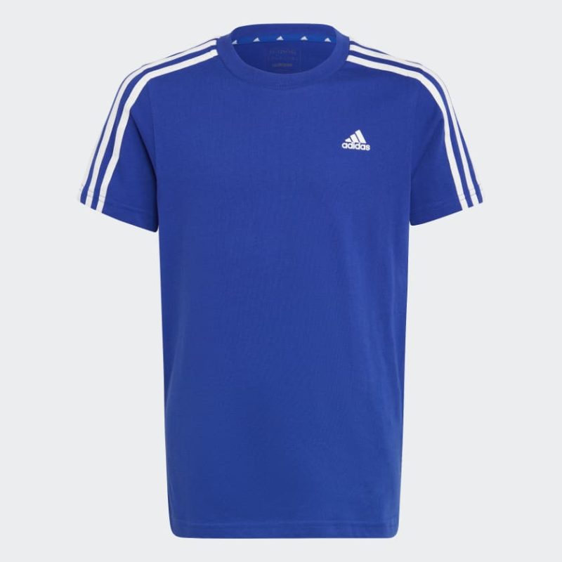 adidas junior essentials 3 stripes cotton blue tee 578742