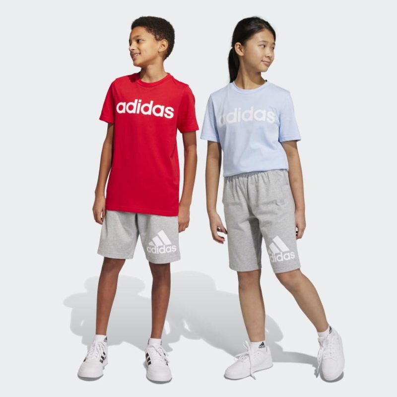 adidas junior essentials big logo cotton grey shorts 872806