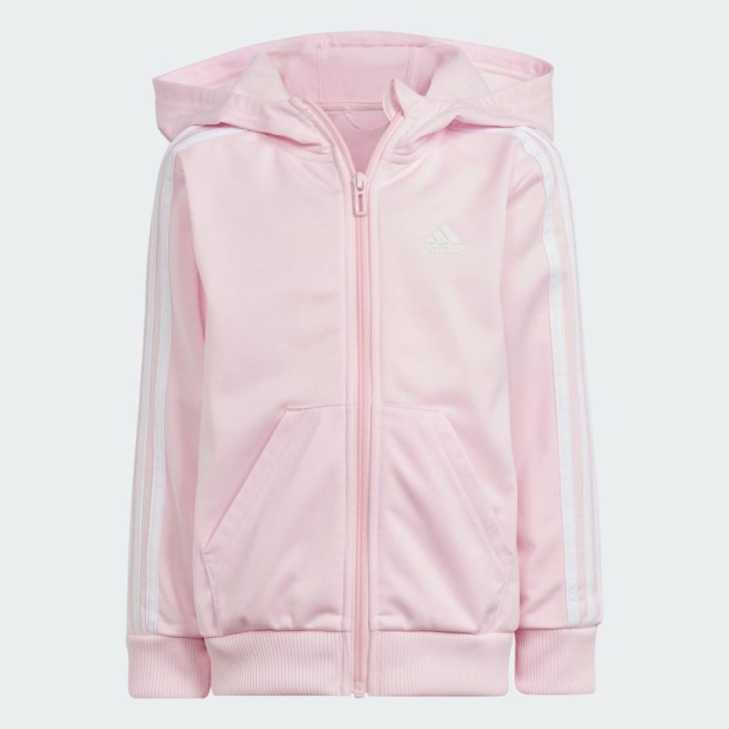 adidas junior little kids 3 stripe shiny tracksuit pink 876698