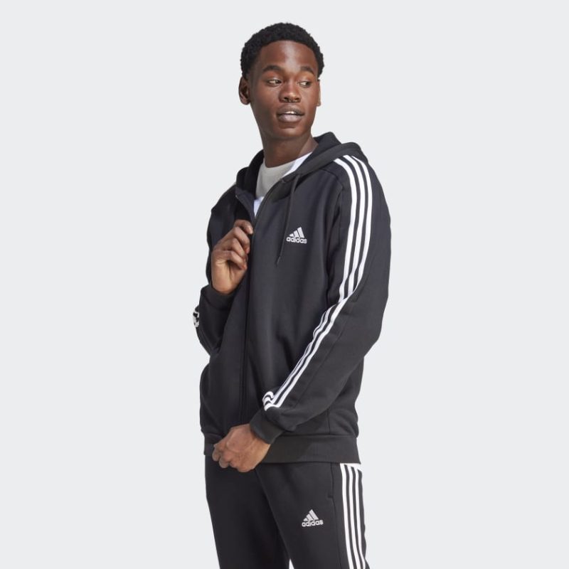 adidas mens 3 stripe fleece full zip jacket black 506581