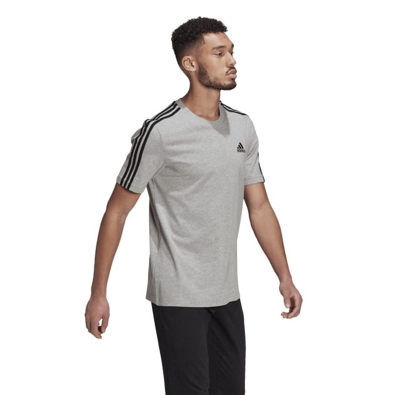 adidas mens essentials 3 stripes grey tee 688220