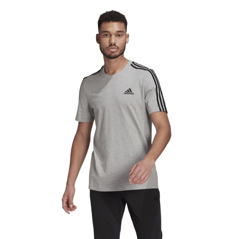 adidas mens essentials 3 stripes grey tee 994663