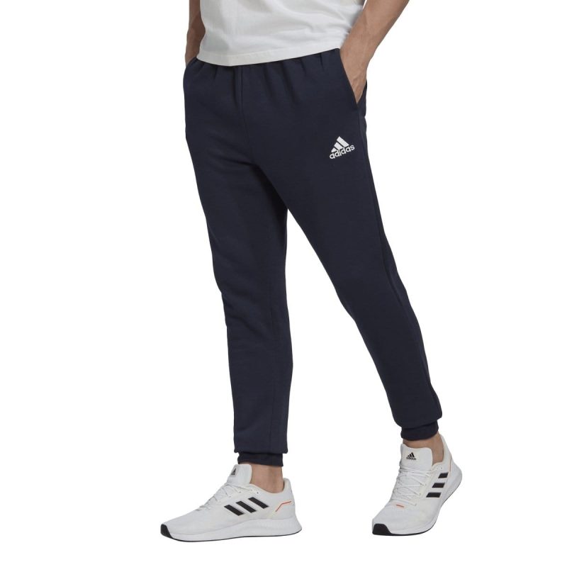 adidas mens essentials fleece regular tapered navy trackpants 329952