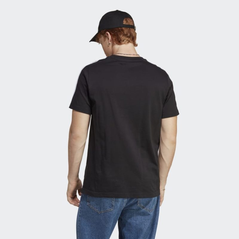 adidas mens essentials single jersey 3 stripes black tee 407098