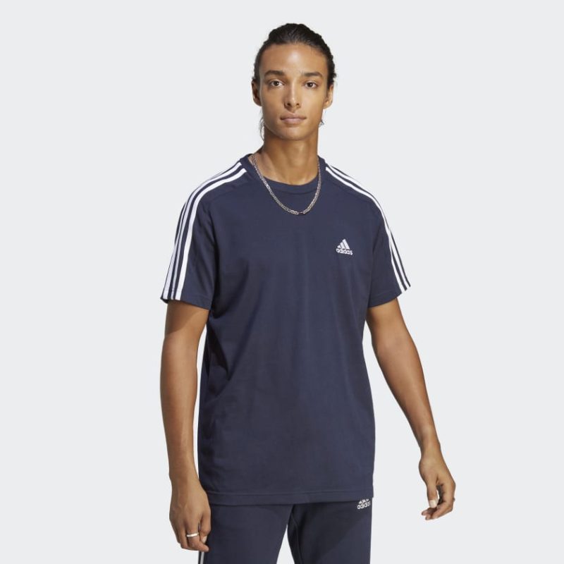 adidas mens essentials single jersey 3 stripes navy tee 405024