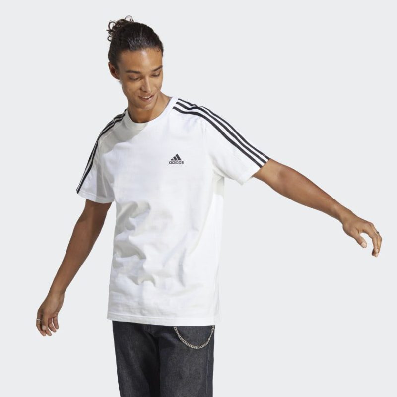 adidas mens essentials single jersey 3 stripes white tee 311076