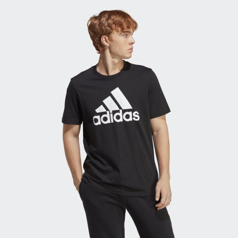 adidas mens essentials single jersey big logo black tee 185809