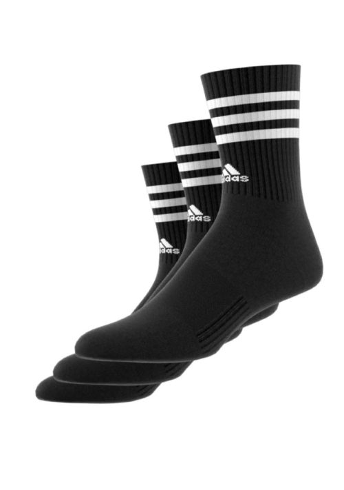 adidas unisex 3 stripe crew 3 pairs black socks 929874