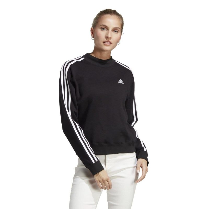 adidas womens 3 stripe black crew sweatshirt 769775