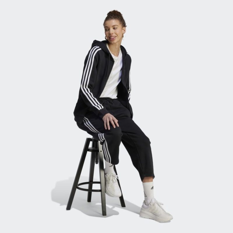 adidas womens 3 stripe fleece full zip jacket black 211316