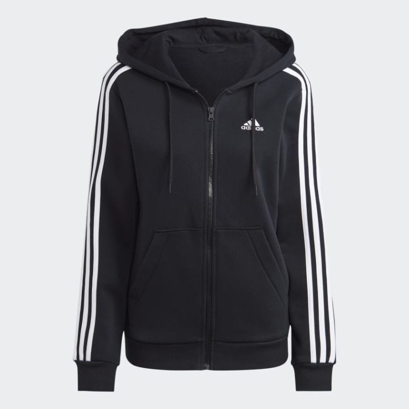 adidas womens 3 stripe fleece full zip jacket black 724456