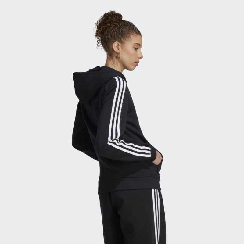 adidas womens 3 stripe fleece full zip jacket black 778010