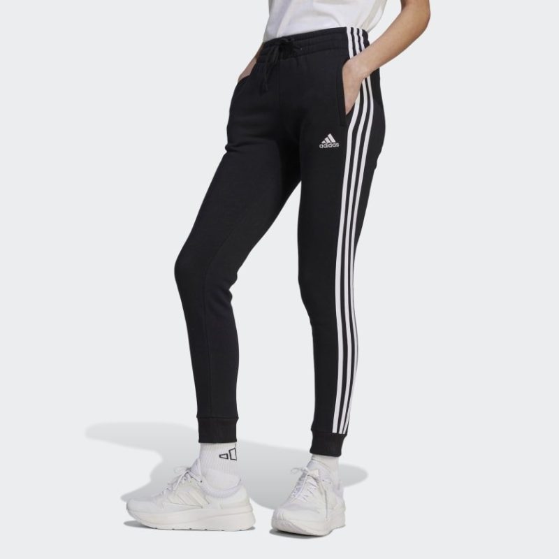 adidas womens 3 stripes fleece pant blackwhite 741576