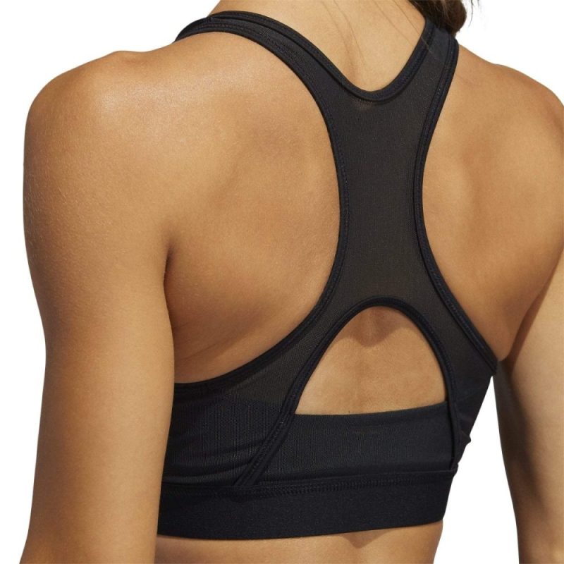 adidas womens believe this 3 stripes medium support rib black sports bra 154356