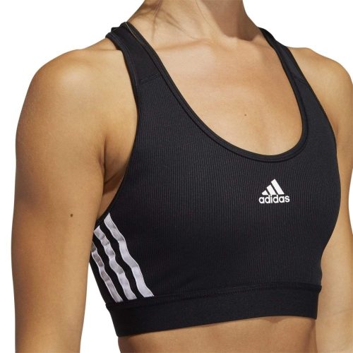 adidas womens believe this 3 stripes medium support rib black sports bra 270599