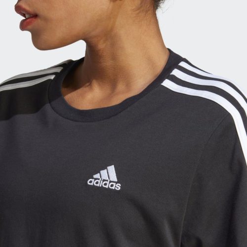 adidas womens essentials 3 stripes single jersey black crop tee 964916