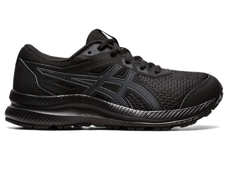 asics junior contend 8 triple black running shoe 232215