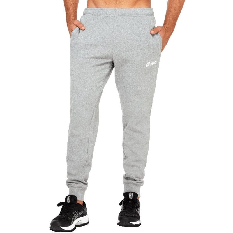 asics mens fleece cuff grey heather trackpants 987364