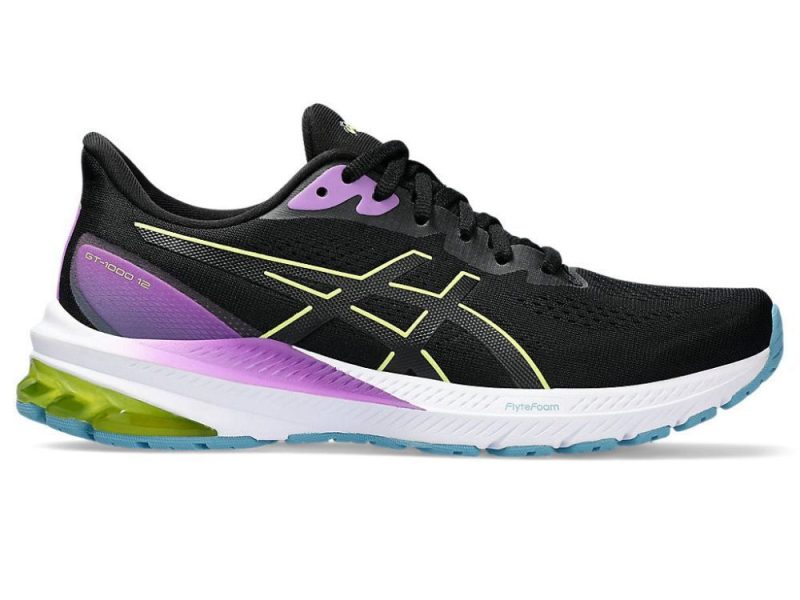 asics womens gt 1000 12 blackglow yellow shoe 805413