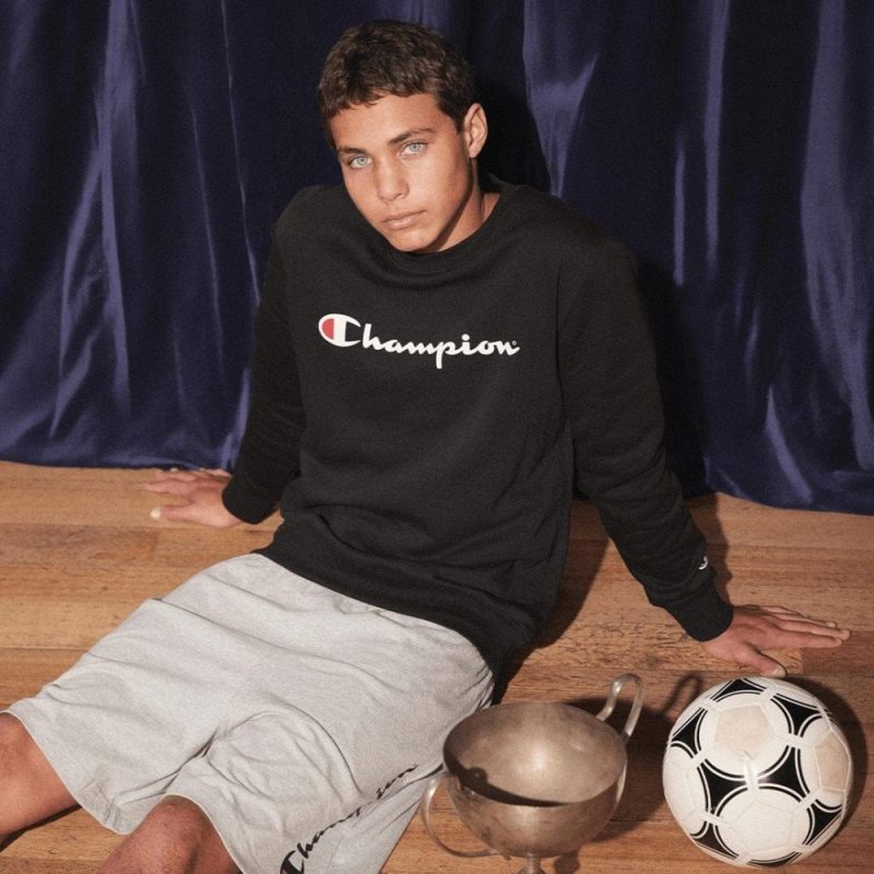 champion mens script black crew sweatshirt 225312