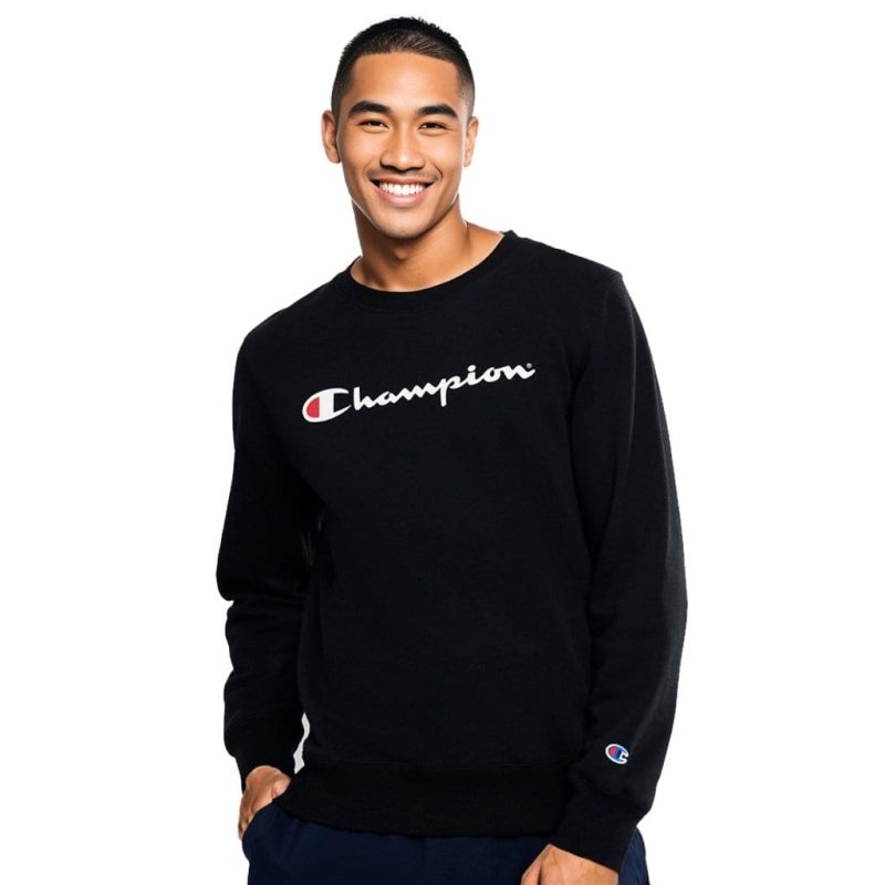 champion mens script black crew sweatshirt 342625