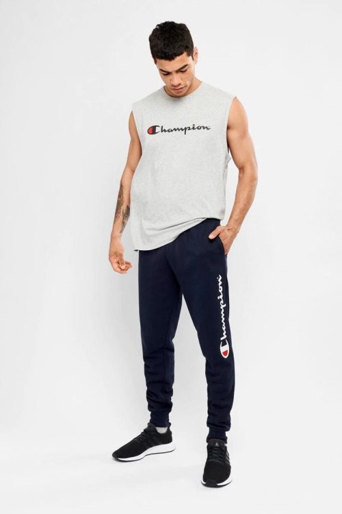 champion mens script cuff navy trackpants 265550