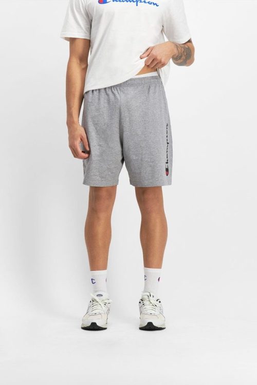 champion mens script grey oxford heather jersey shorts 743484