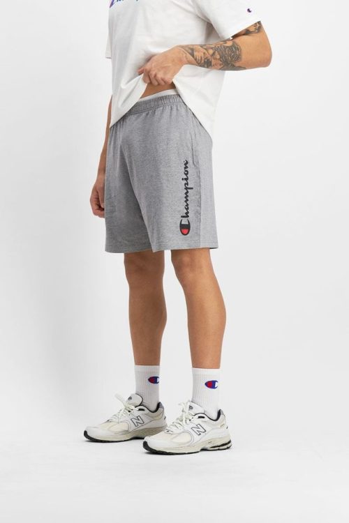 champion mens script grey oxford heather jersey shorts 808412