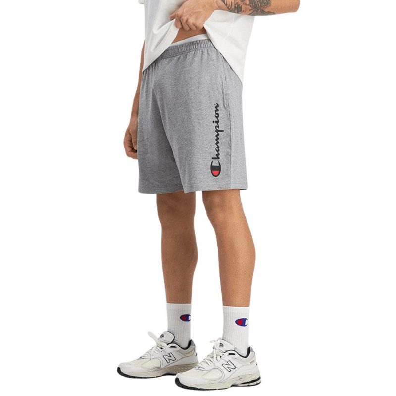 champion mens script grey oxford heather jersey shorts 986547