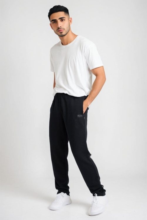 insport mens aspen black trackpants open leg 205025